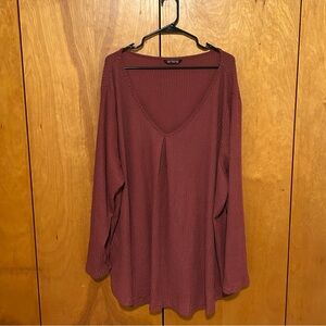 BloomChic Waffle Knit V-Neck Tunic Top - Mauve Rose